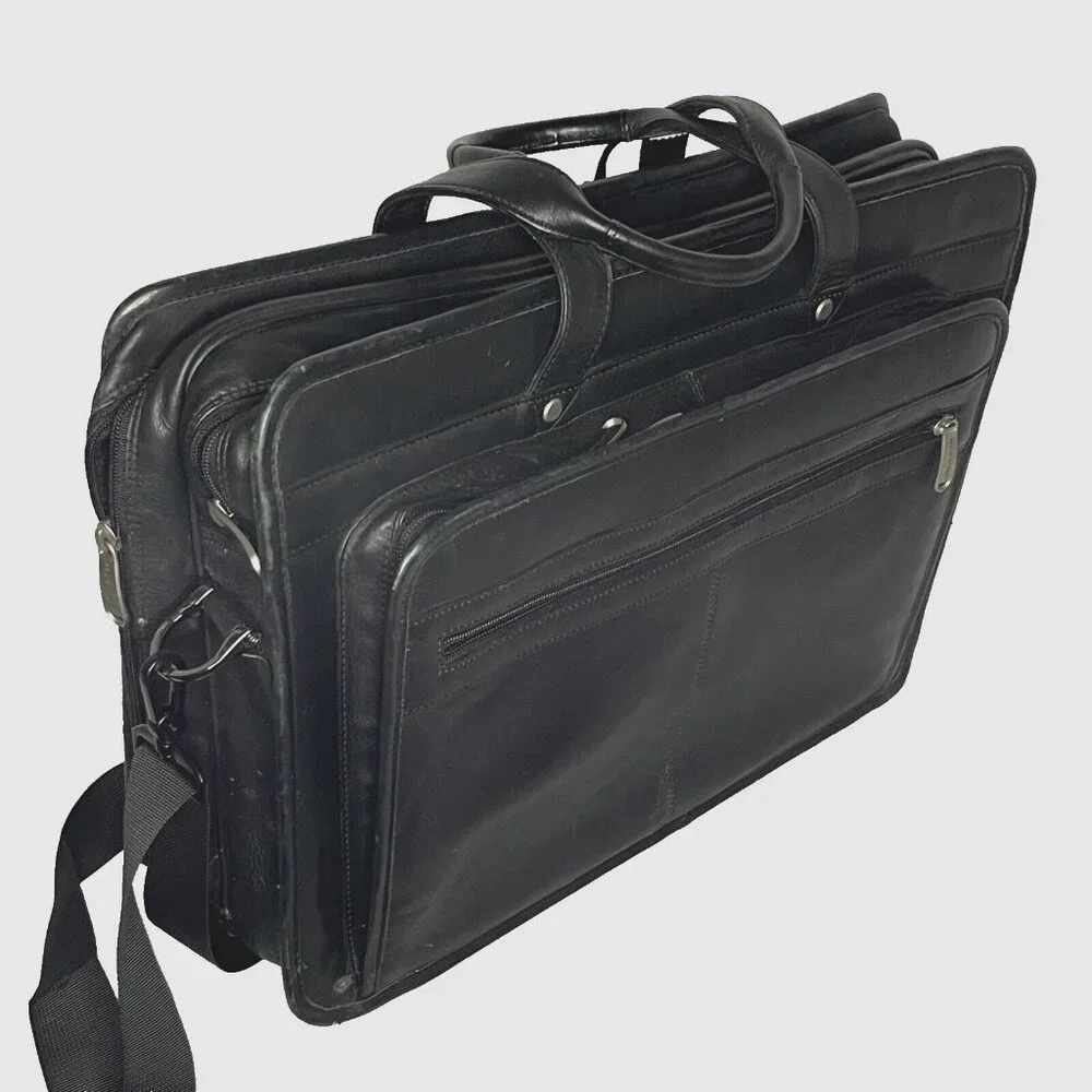 Pelle Studio Black Briefcase Multi Pocket Laptop Black Messenger Wilsons Leather